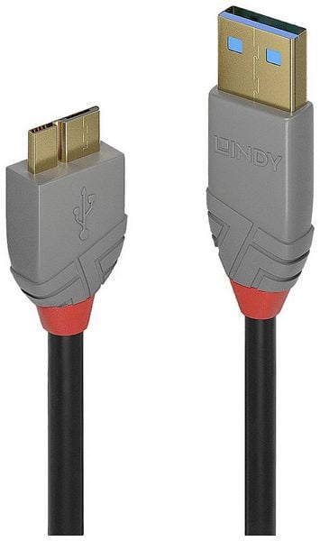 LINDY USB-Kabel USB 3.2 Gen1 USB-A Stecker, USB-Micro-B 3.0 Stecker 1.00m Schwarz 36766