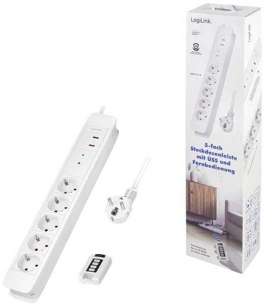 Produktbild: LogiLink LPS402 Funk-Steckdosenleiste Wei&szlig; Schutzkontakt 1St.