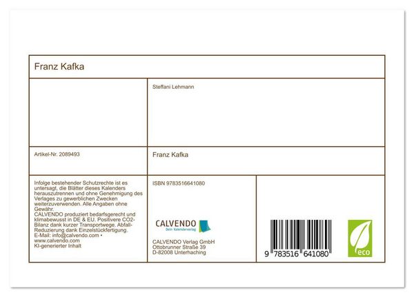 Produktbild: Franz Kafka (Tischkalender 2026 DIN A5 quer), CALVENDO Monatskalender