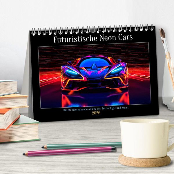 Produktbild: Futuristische Neon Cars (Tischkalender 2026 DIN A5 quer), CALVENDO Monatskalender