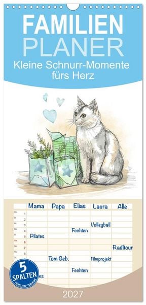 Produktbild: Familienplaner 2027 - Kleine Schnurr-Momente f&uuml;rs Herz mit 5 Spalten (Wandkalender, 21 x 45 cm) CALVENDO