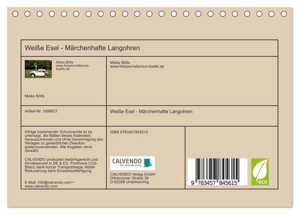 Produktbild: Wei&szlig;e Esel - M&auml;rchenhafte Langohren (Tischkalender 2026 DIN A5 quer), CALVENDO Monatskalender