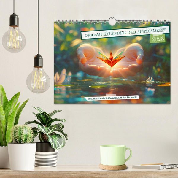 Produktbild: Origami Kalender der Achtsamkeit - Achtsamkeitskalender (Wandkalender 2026 DIN A4 quer), CALVENDO Monatskalender