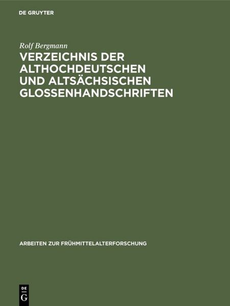 Produktbild: Verzeichnis der althochdeutschen und alts&auml;chsischen Glossenhandschriften