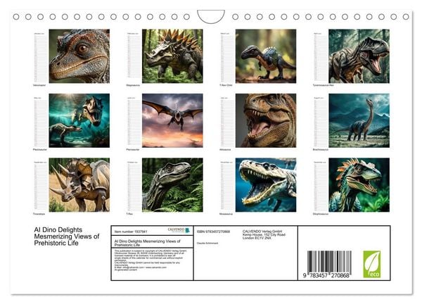 Produktbild: AI Dino Delights Mesmerizing Views of Prehistoric Life (Wall Calendar 2026 DIN A4 landscape), CALVENDO 12 Month Wall Calendar