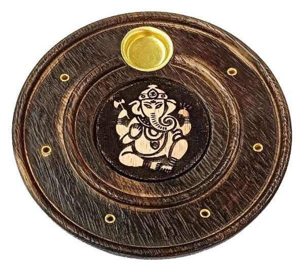 Räucherstäbchenhalter 'Ganesha' Holz rund 10 cm