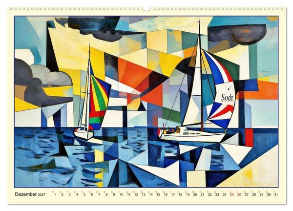 Produktbild: Segelschiffe im Stil des Kubismus (hochwertiger Premium Wandkalender 2027 DIN A2 quer), Kunstdruck in Hochglanz