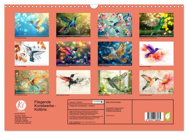 Produktbild: Fliegende Kunstwerke - Kolibris (Wandkalender 2026 DIN A3 quer), CALVENDO Monatskalender