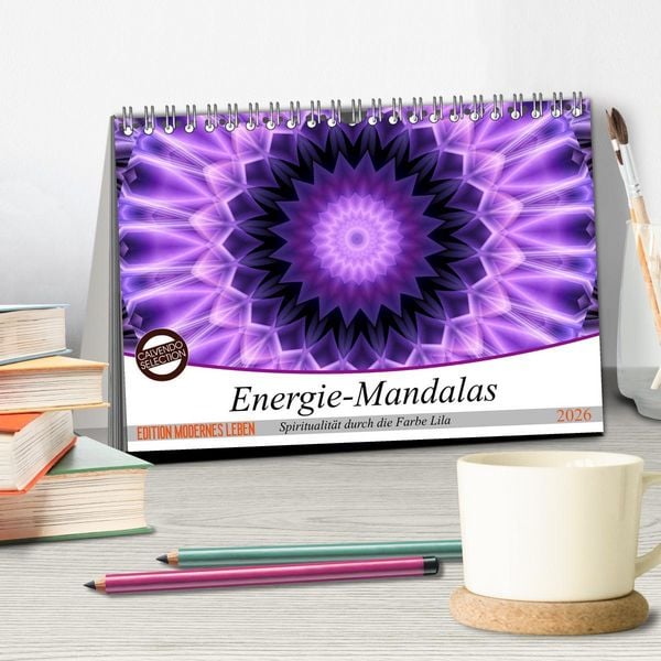 Produktbild: Energie - Mandalas, Spiritualit&auml;t durch die Farbe Lila (Tischkalender 2026 DIN A5 quer), CALVENDO Monatskalender