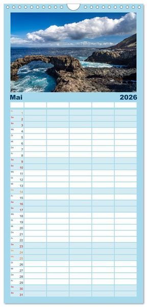 Produktbild: Familienplaner 2026 - Kanarische Inseln - El Hierro mit 5 Spalten (Wandkalender, 21 x 45 cm) CALVENDO