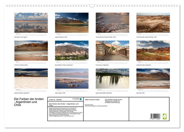 Produktbild: Die Farben der Anden - Argentinien und Chile (Wandkalender 2026 DIN A2 quer), CALVENDO Monatskalender