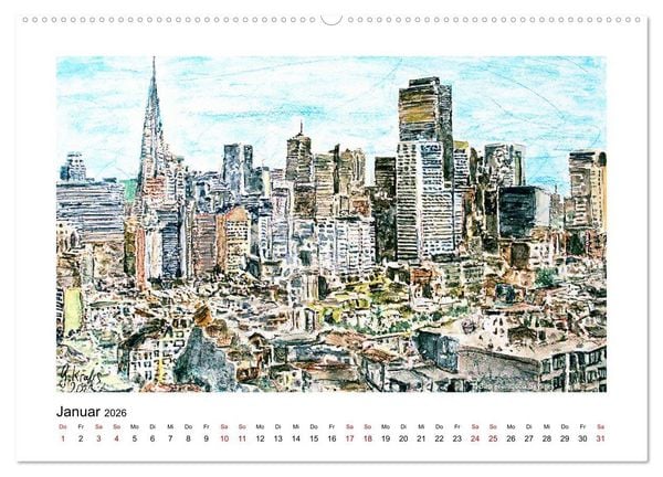 Produktbild: San Francisco in stillen Aquarellen (hochwertiger Premium Wandkalender 2026 DIN A2 quer), Kunstdruck in Hochglanz