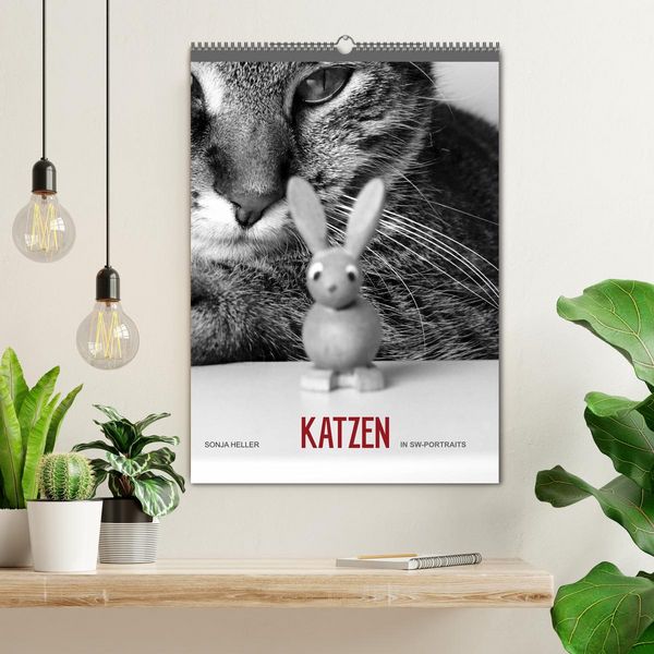Produktbild: Sonja Heller Katzen in SW-Portraits (Wandkalender 2026 DIN A2 hoch), CALVENDO Monatskalender