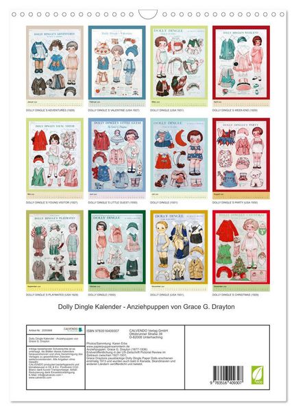 Produktbild: Dolly Dingle Kalender - Anziehpuppen von Grace G. Drayton (Wandkalender 2026 DIN A3 hoch), CALVENDO Monatskalender