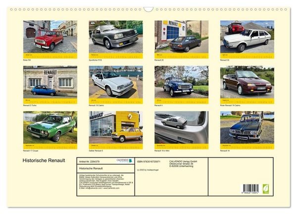 Produktbild: Historische Renault (Wandkalender 2026 DIN A2 quer), CALVENDO Monatskalender