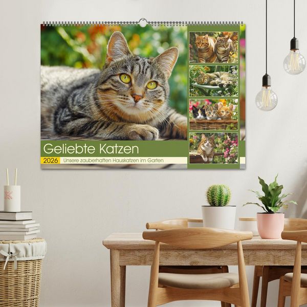 Produktbild: Geliebte Katzen. Unsere zauberhaften Hauskatzen im Garten (Wandkalender 2026 DIN A2 quer), CALVENDO Monatskalender