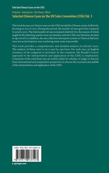 Produktbild: Selected Chinese Cases on the UN Sales Convention (CISG) Vol. 3