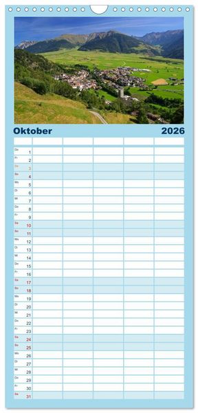 Produktbild: Familienplaner 2026 - Vinschgau - Die Sonnenseite S&uuml;dtirols mit 5 Spalten (Wandkalender, 21 x 45 cm) CALVENDO