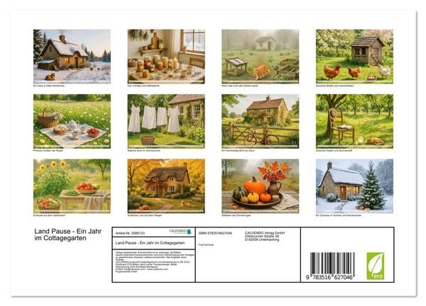 Produktbild: Land Pause - Ein Jahr im Cottagegarten (Wandkalender 2026 DIN A4 quer), CALVENDO Monatskalender