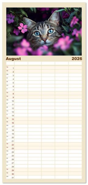 Produktbild: Familienplaner 2026 - Katzen - sanfte Sch&ouml;nheiten mit 5 Spalten (Wandkalender, 21 x 45 cm) CALVENDO
