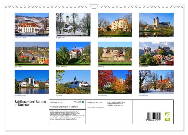 Produktbild: Schl&ouml;sser und Burgen in Sachsen (Wandkalender 2026 DIN A3 quer), CALVENDO Monatskalender