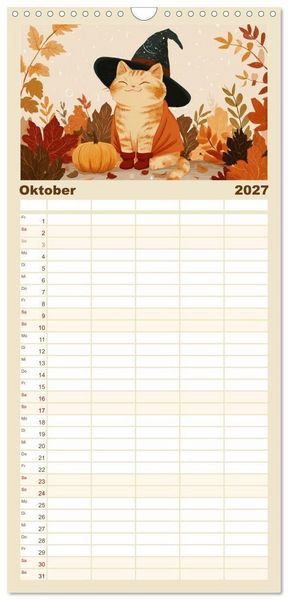 Produktbild: Familienplaner 2027 - Gute Laune Katzen mit 5 Spalten (Wandkalender, 21 x 45 cm) CALVENDO