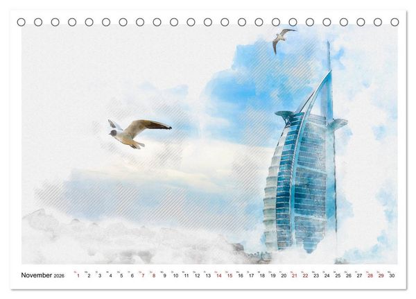 Produktbild: Dubai - Impressionen in Aquarell (Tischkalender 2026 DIN A5 quer), CALVENDO Monatskalender