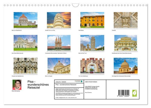Produktbild: Pisa - wundersch&ouml;nes Reiseziel (Wandkalender 2026 DIN A3 quer), CALVENDO Monatskalender