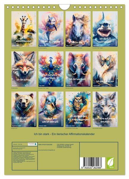 Produktbild: Ich bin stark - Ein tierischer Affirmationskalender (Wandkalender 2026 DIN A4 hoch), CALVENDO Monatskalender