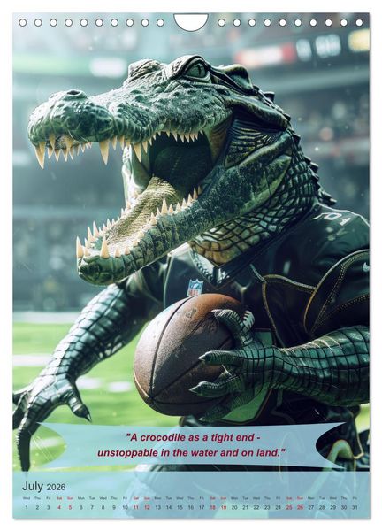 Produktbild: American football with funny animals (Wall Calendar 2026 DIN A4 portrait), CALVENDO 12 Month Wall Calendar