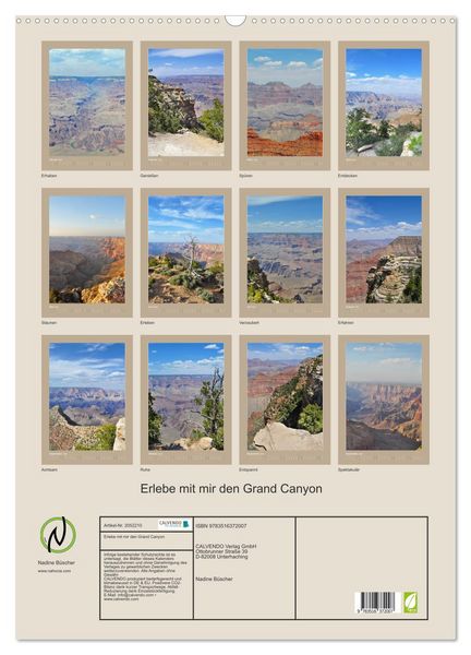 Produktbild: Erlebe mit mir den Grand Canyon (Wandkalender 2026 DIN A2 hoch), CALVENDO Monatskalender