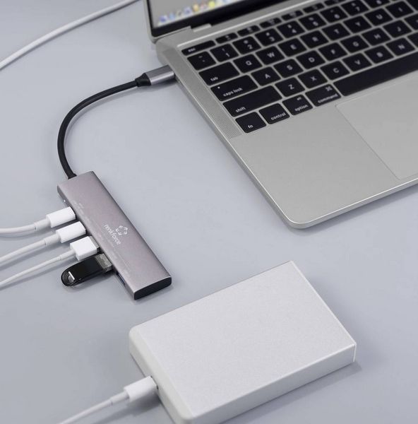Produktbild: Renkforce RF-6439798 USB-Hub 5 Port USB-A USB 3.2 Gen1 5 GBit/s USB-C&reg; PD Ladeanschluss Grau RF-USBH-280