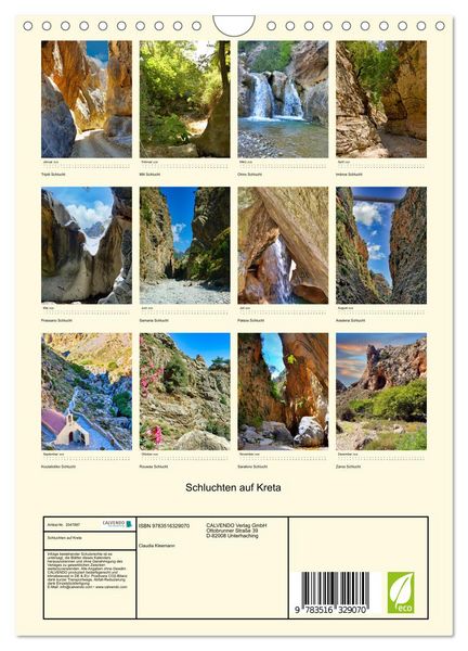 Produktbild: Schluchten auf Kreta (Wandkalender 2026 DIN A4 hoch), CALVENDO Monatskalender