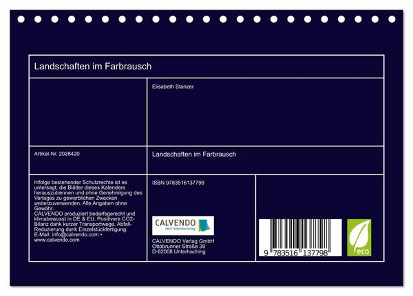 Produktbild: Landschaften im Farbrausch (Tischkalender 2026 DIN A5 quer), CALVENDO Monatskalender