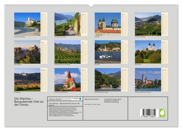 Produktbild: Die Wachau - Bezaubernde Orte an der Donau (hochwertiger Premium Wandkalender 2026 DIN A2 quer), Kunstdruck in Hochglanz