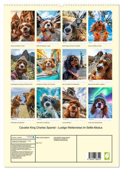Produktbild: Cavalier King Charles Spaniel - Lustige Weltenreise im Selfie-Modus (hochwertiger Premium Wandkalender 2026 DIN A2 hoch), Kunstdruck in Hochglanz