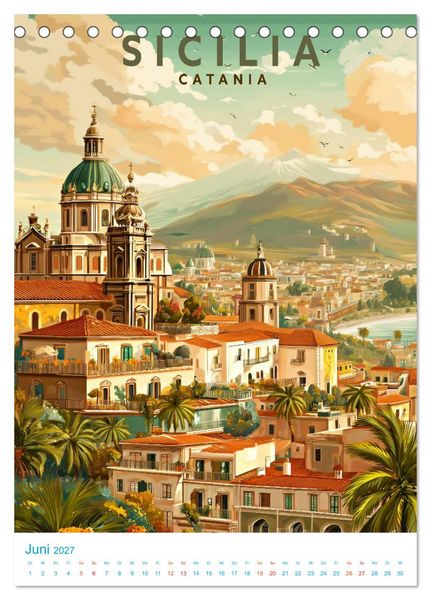 Produktbild: Sizilien - Old School Poster Style (Tischkalender 2027 DIN A5 hoch), CALVENDO Monatskalender