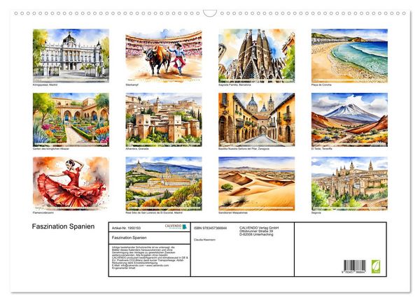 Produktbild: Faszination Spanien (Wandkalender 2026 DIN A2 quer), CALVENDO Monatskalender