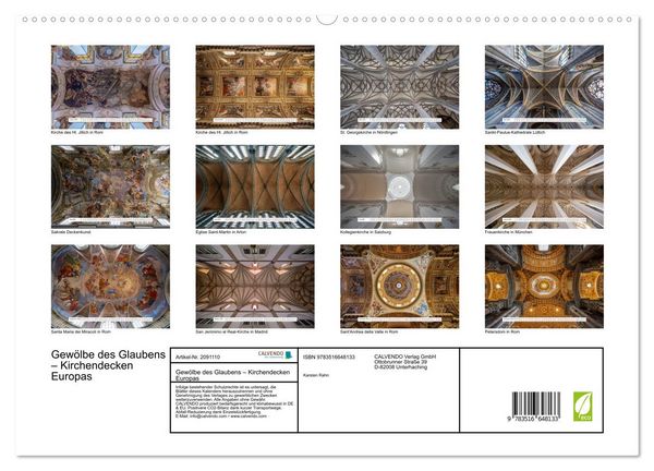 Produktbild: Gew&ouml;lbe des Glaubens &ndash; Kirchendecken Europas (hochwertiger Premium Wandkalender 2026 DIN A2 quer), Kunstdruck in Hochglanz