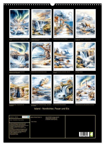 Produktbild: Island - Nordlichter, Feuer und Eis (Wandkalender 2026 DIN A2 hoch), CALVENDO Monatskalender