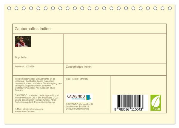 Produktbild: Zauberhaftes Indien (Tischkalender 2026 DIN A5 quer), CALVENDO Monatskalender