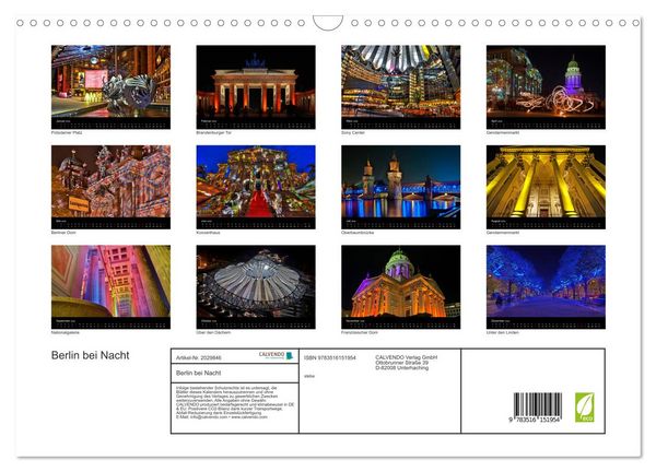 Produktbild: Berlin bei Nacht (Wandkalender 2026 DIN A3 quer), CALVENDO Monatskalender