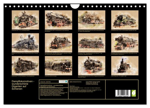 Produktbild: Dampflokomotiven - wundersch&ouml;ne Giganten auf Schienen (Wandkalender 2026 DIN A4 quer), CALVENDO Monatskalender