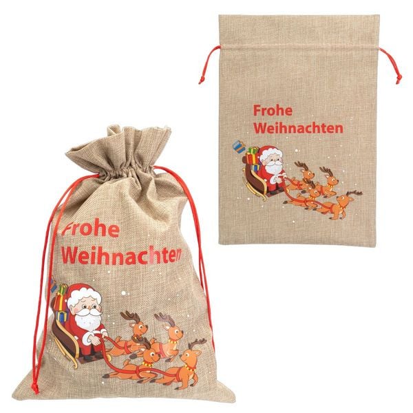 Produktbild: Idena Weihnachtsgeschenksack Weihnachtsmann Schlitten 30x40cm