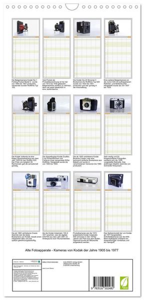 Produktbild: Familienplaner 2026 - Alte Fotoapparate - Kameras von Kodak der Jahre 1905 bis 1977 mit 5 Spalten (Wandkalender, 21 x 45 cm) CALVENDO