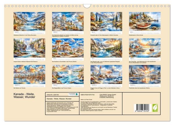 Produktbild: Kanada - Weite, Wasser, Wunder (Wandkalender 2027 DIN A3 quer), CALVENDO Monatskalender