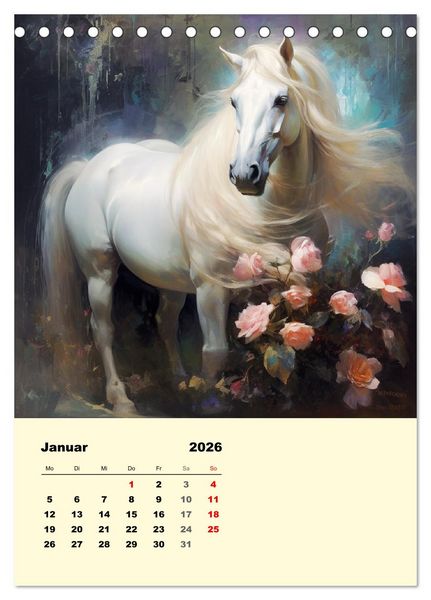 Produktbild: Pferde im romantischen Barockstil (Tischkalender 2026 DIN A5 hoch), CALVENDO Monatskalender