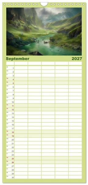 Produktbild: Familienplaner 2027 - Tr&auml;umereien in Gr&uuml;n mit 5 Spalten (Wandkalender, 21 x 45 cm) CALVENDO