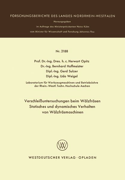 Produktbild: Verschlei&szlig;untersuchungen beim W&auml;lzfr&auml;sen Statisches und dynamisches Verhalten von W&auml;lzfr&auml;smaschinen