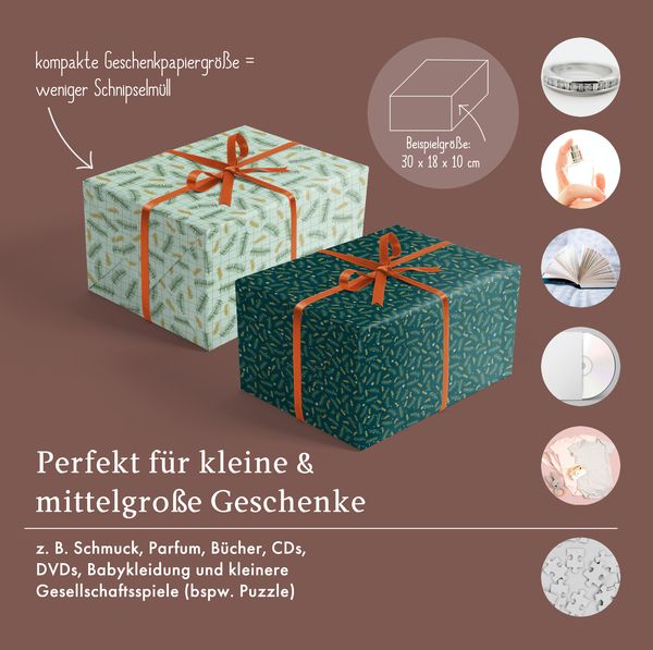 Produktbild: Geschenkpapier Set Weihnachten f&uuml;r Erwachsene: Tannenzweige, kariert (modern, edel, gr&uuml;n)